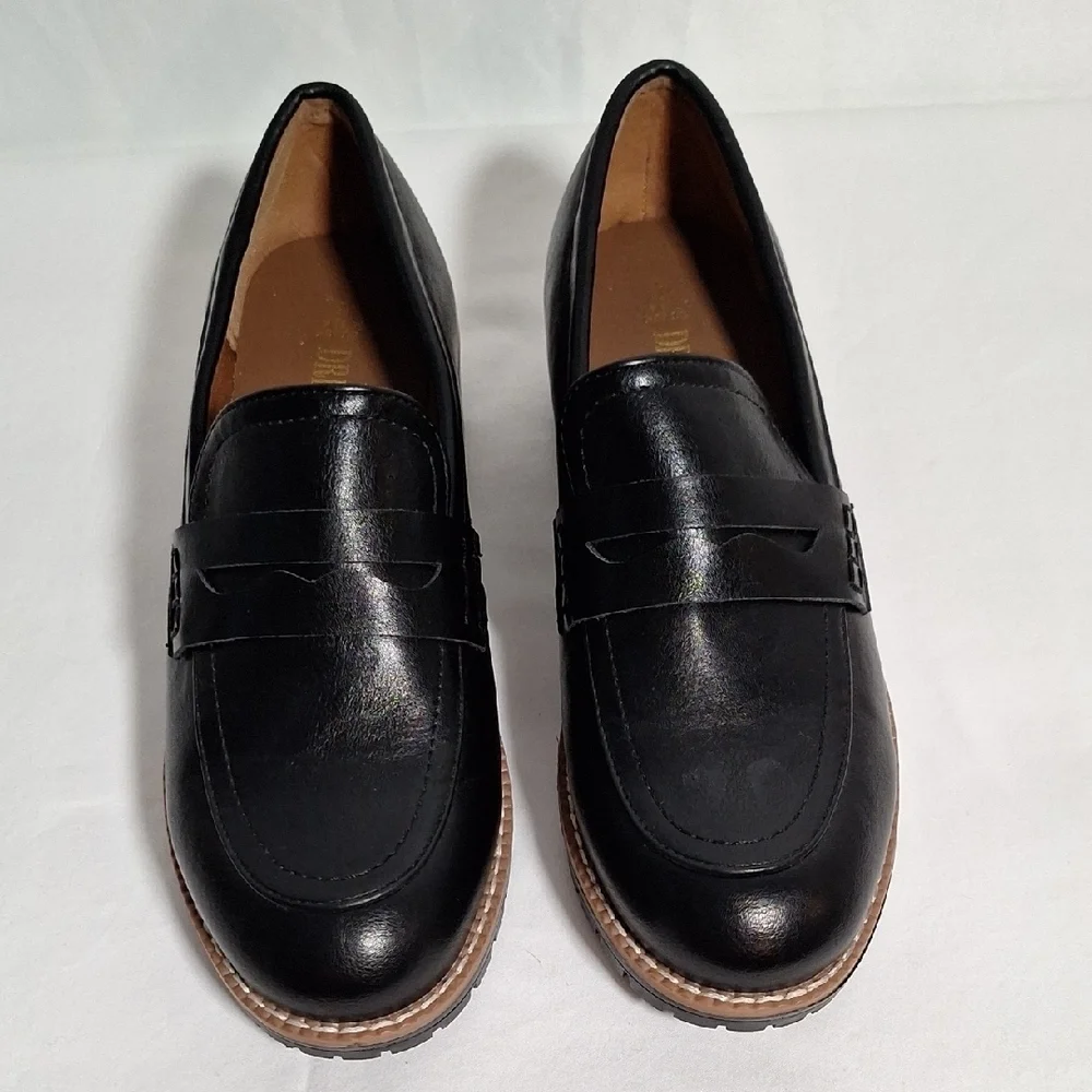 Dream Pairs Black Leather Flats with Classic Penny Design